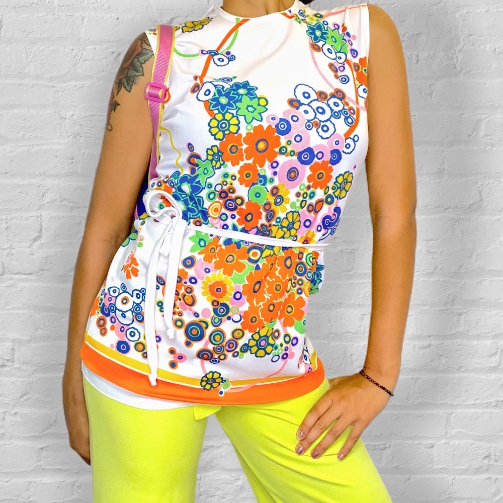 SOLD • Vintage 60s Mod Tied Smock Blouse Colorful Floral